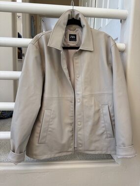 ZARA Light Beige Faux Leather Shirt Jacket